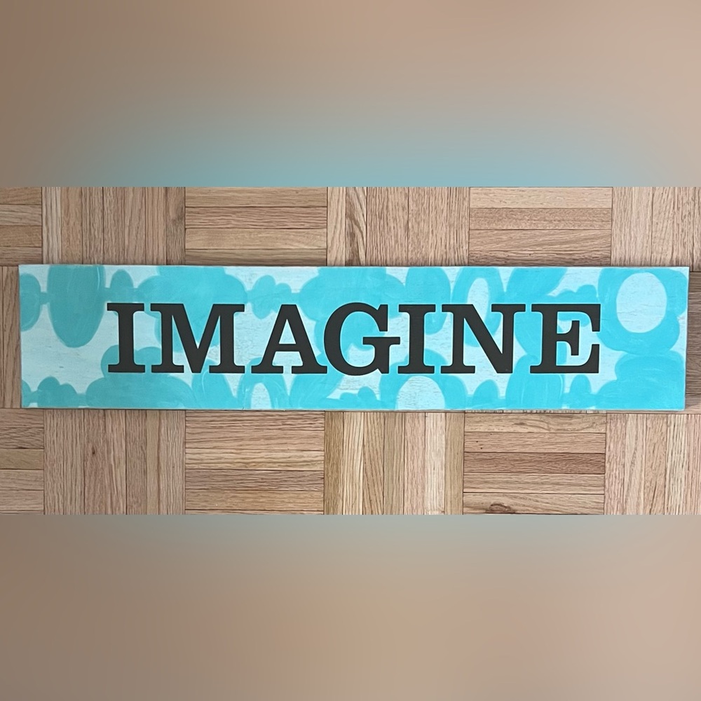 Aqua Shades and Brown 'IMAGINE' Wall Art